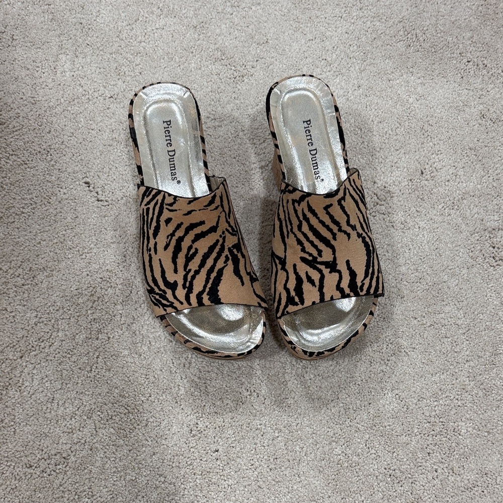Pierre Dumas Tan Zebra Print Women's Mules